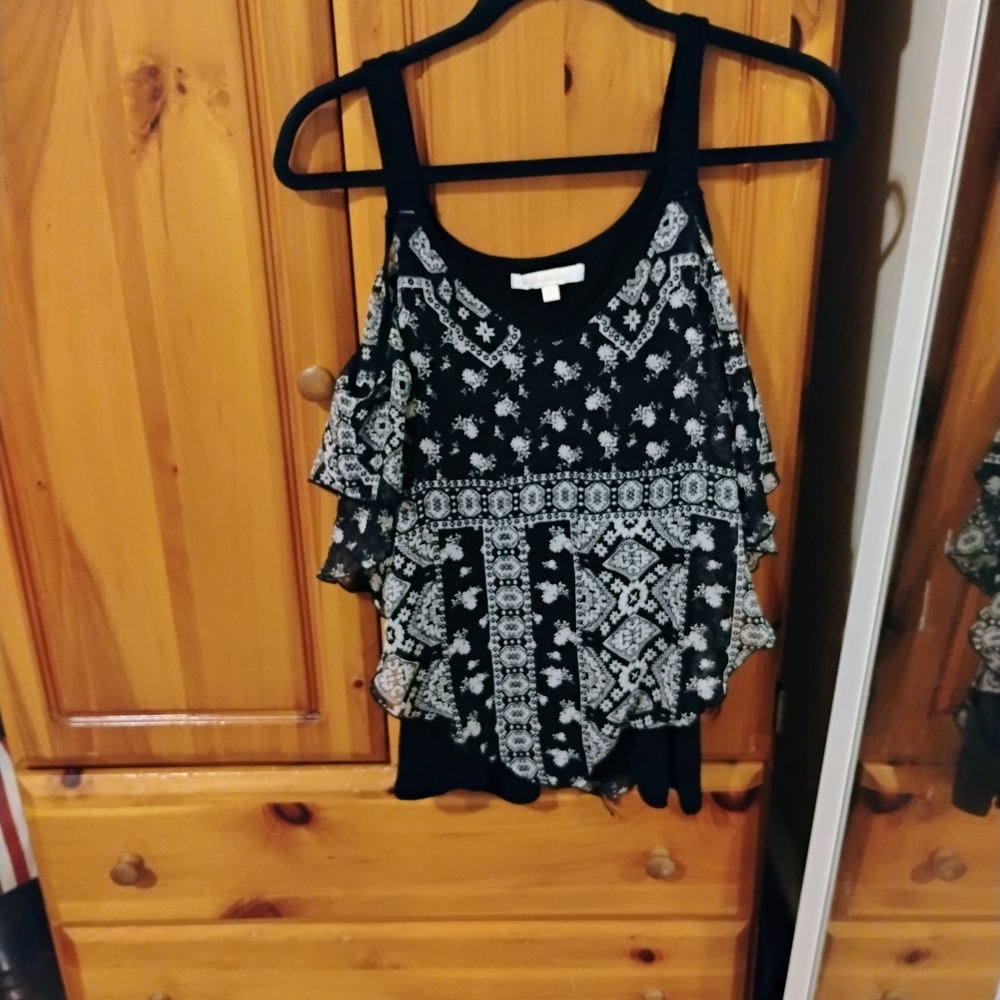 Black Floral Print Ruffle Tank Top